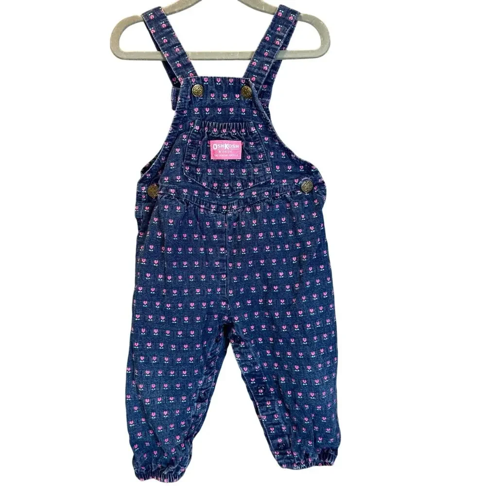 Vintage Floral Oshkosh BGosh Denim Overalls Soft Textured Toddler Girl 24 Months